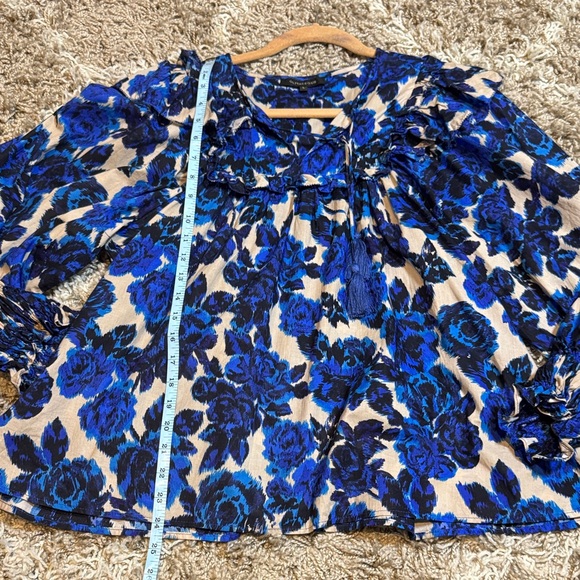 Olivaceous Blue & Black Cotton Floral Boho Blouse size Large - Picture 14 of 16